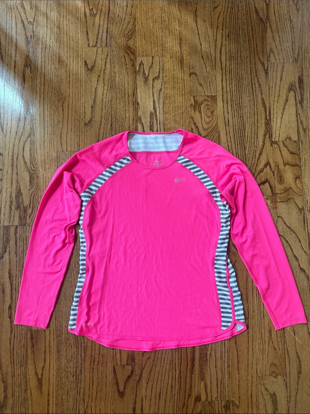 Nike Hot Pink Dri-FIT Long Sleeve Performance Top with Striped Panels